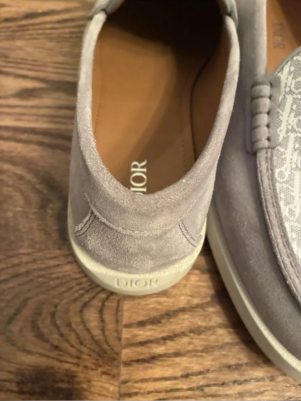 Dior Men's Beige Canvas & Light Gray Suede Slip-On Loafers